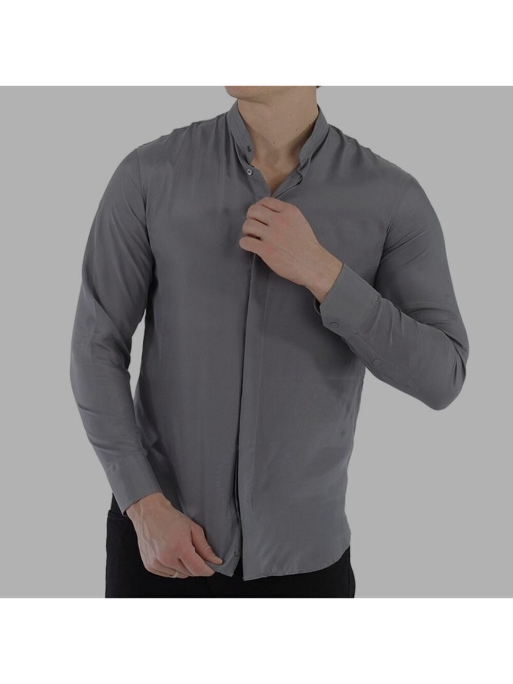 ARMANI COLLEZIONI MEN'S SILK BLEND MANDARIN COLLAR LONG SLEEVE SUMMER SHIRT XL